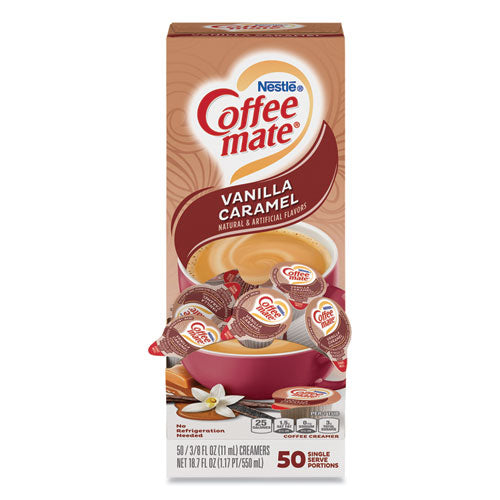 Liquid Coffee Creamer, Vanilla Caramel, 0.38 oz Mini Cups, 50/Box-(NES79129)