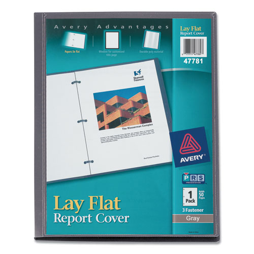 Lay Flat View Report Cover, Flexible Fastener, 0.5" Capacity, 8.5 x 11, Clear/Gray-(AVE47781)