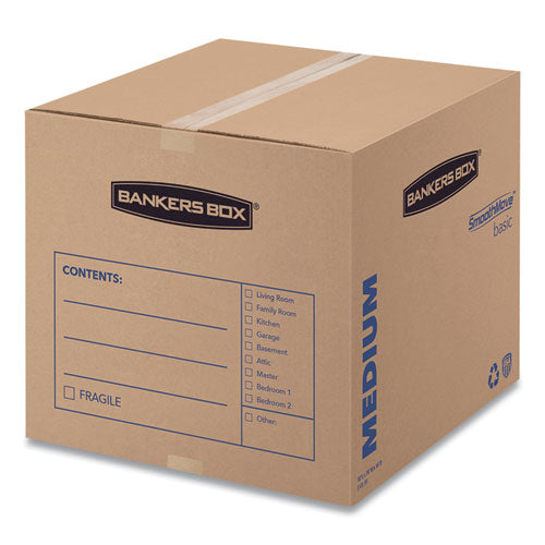 SmoothMove Basic Moving Boxes, Regular Slotted Container (RSC), Medium, 18" x 18" x 16", Brown/Blue, 20/Bundle-(FEL7713901)