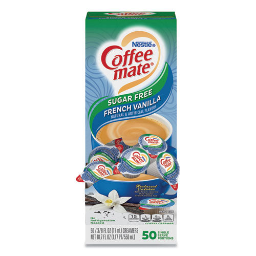 Liquid Coffee Creamer, Sugar Free French Vanilla, 0.38 oz Mini Cups, 50/Box-(NES91757)