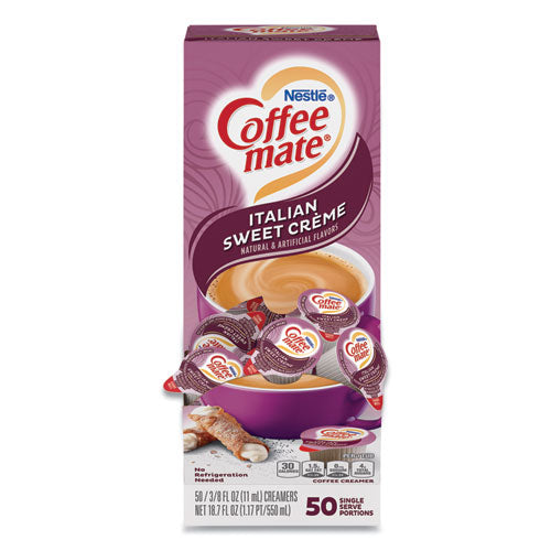 Liquid Coffee Creamer, Italian Sweet Creme, 0.38 oz Mini Cups, 50/Box-(NES84652)