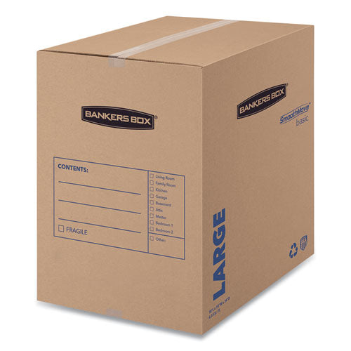 SmoothMove Basic Moving Boxes, Regular Slotted Container (RSC), Large, 18" x 18" x 24", Brown/Blue, 15/Carton-(FEL7714001)