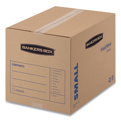 SmoothMove Basic Moving Boxes, Regular Slotted Container (RSC), Small, 12" x 16" x 12", Brown/Blue, 25/Bundle-(FEL7713801)
