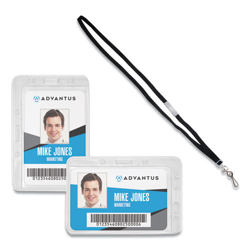 Antimicrobial ID Security Badge Lanyard Combo, Horizontal, Clear 4.13" x 2.88" Holder, 3.5" x 2.25" Insert, 36" Cord, 20/Pack-(AVT75699)