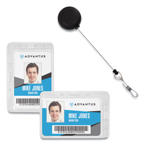 Antimicrobial ID Security Badge Lanyard Combo, Horizontal, Clear 4.13" x 2.88" Holder, 3.5" x 2.25" Insert, 30" Cord, 20/Pack-(AVT76096)