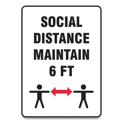 Social Distance Signs, Wall, 7 x 10, "Social Distance Maintain 6 ft", 2 Humans/Arrows, White, 10/Pack-(GN1MGNF547VPESP)