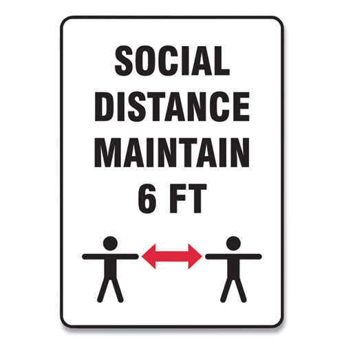 Social Distance Signs, Wall, 10 x 14, "Social Distance Maintain 6 ft", 2 Humans/Arrows, White, 10/Pack-(GN1MGNF549VPESP)