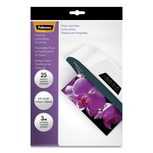 Laminating Pouches, 3 mil, 4.5" x 6.25", Gloss Clear, 25/Pack-(FEL5208301)