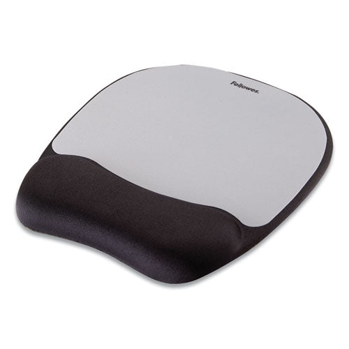 Memory Foam Mouse Pad with Wrist Rest, 7.93 x 9.25, Black/Silver-(FEL9175801)