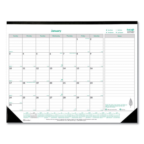 EcoLogix Monthly Desk Pad Calendar, 22 x 17, White/Green Sheets, Black Binding/Corners, 12-Month (Jan to Dec): 2023-(REDC177437)