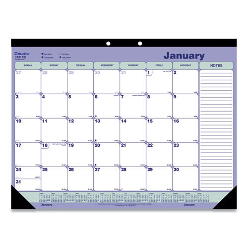 Monthly Desk Pad Calendar, 21.25 x 16, White/Blue/Green Sheets, Black Binding, Black Corners, 12-Month (Jan to Dec): 2023-(REDC181731)