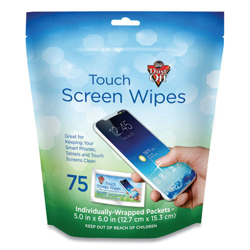 Touch Screen Wipes, 5 x 7.75, Citrus, 75 Individual Foil Packets-(FALDTSW75)