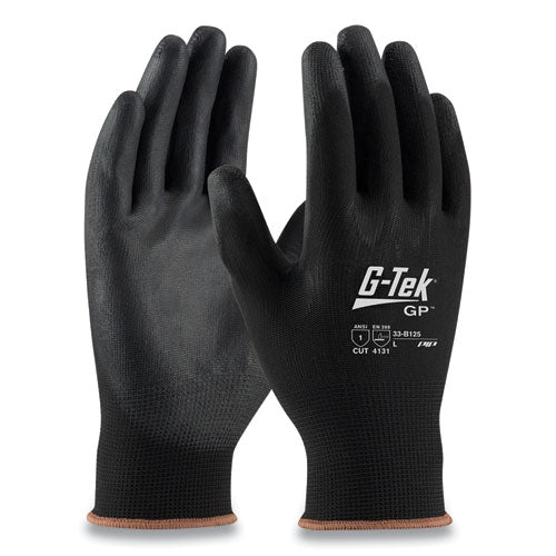 GP Polyurethane-Coated Nylon Gloves, Medium, Black, 12 Pairs-(PID33B125M)