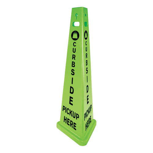 TriVu 3-Sided Curbside Pickup Here Sign, Fluorescent Green, 14.75 x 12.7 x 40, Plastic-(IMP9140PU)