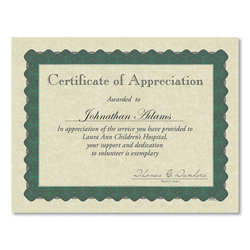 Metallic Border Certificates, 11 x 8.5, Ivory/Green with Green Border, 100/Pack-(GRP934200)