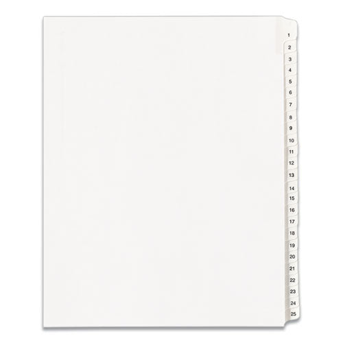 Preprinted Legal Exhibit Side Tab Index Dividers, Allstate Style, 25-Tab, 1 to 25, 11 x 8.5, White, 1 Set, (1701)-(AVE01701)