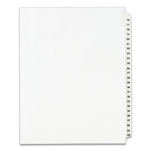 Preprinted Legal Exhibit Side Tab Index Dividers, Avery Style, 25-Tab, 76 to 100, 11 x 8.5, White, 1 Set, (1333)-(AVE01333)