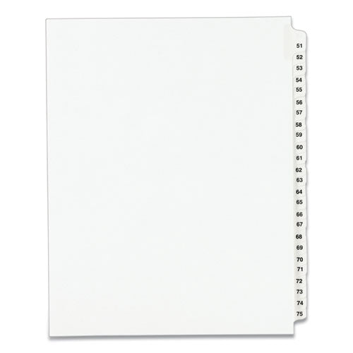 Preprinted Legal Exhibit Side Tab Index Dividers, Avery Style, 25-Tab, 51 to 75, 11 x 8.5, White, 1 Set, (1332)-(AVE01332)