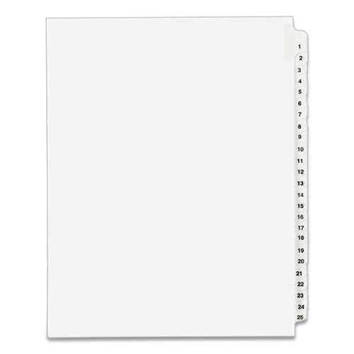 Preprinted Legal Exhibit Side Tab Index Dividers, Avery Style, 25-Tab, 1 to 25, 11 x 8.5, White, 1 Set, (1330)-(AVE01330)