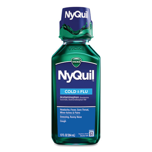 NyQuil Cold and Flu Nighttime Liquid, 12 oz Bottle, 12/Carton-(PGC01426)