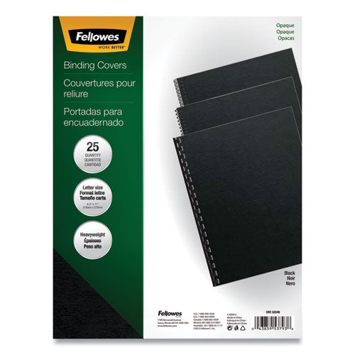 Futura Presentation Covers for Binding Systems, Opaque Black, 11 x 8.5, Unpunched, 25/Pack-(FEL5224901)