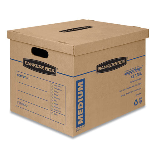 SmoothMove Classic Moving/Storage Boxes, Half Slotted Container (HSC), Medium, 15" x 18" x 14", Brown/Blue, 8/Carton-(FEL7717201)