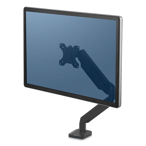 Platinum Series Single Monitor Arm, For 30" Monitors, 360 deg Rotation, 180 deg Tilt, 360 deg Pan, Black, Supports 20 lb-(FEL8043301)