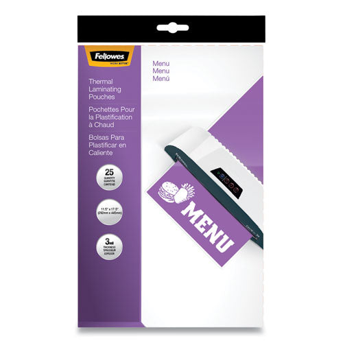 Laminating Pouches, 3 mil, 12" x 18", Gloss Clear, 25/Pack-(FEL52011)