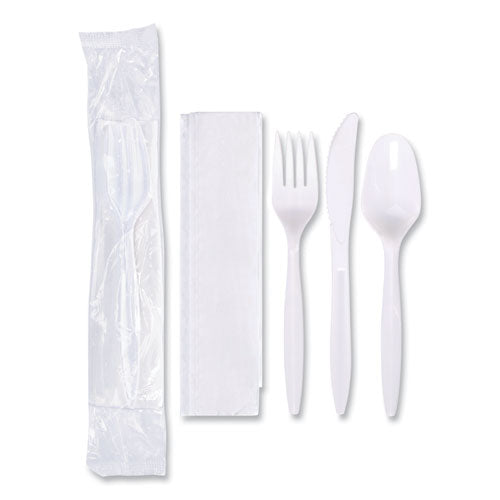 Economy Cutlery Kit, Fork/Knife/Spoon/Napkin, White, 250/Carton-(HFM117799)