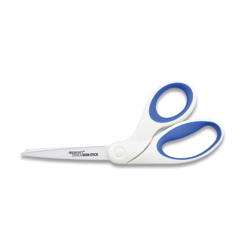 Non-Stick Titanium Bonded Scissors, 8" Long, 3.25" Cut Length, White/Blue Bent Handle-(ACMACM16578)