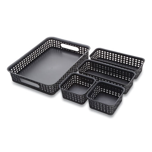 Plastic Weave Bin, Desk Organization Set, 13.8" x 10.1" x 4.68", Black, 5/Pack-(AVT37530)