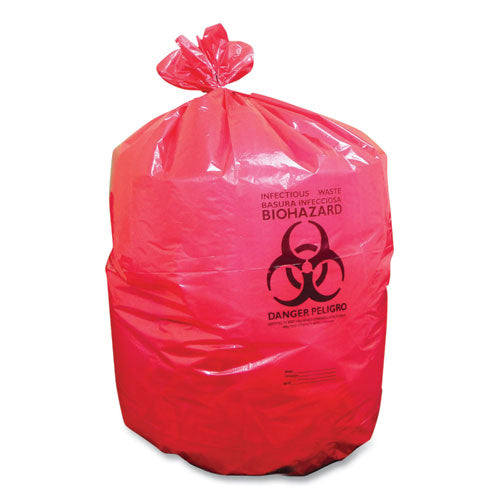 Biohazard Can Liners, 33 gal, 33 x 39, Red, 150/Carton-(CWZ342592)