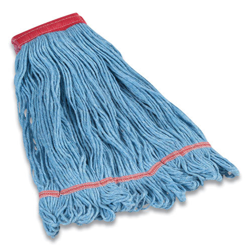 Looped-End Wet Mop Head, Cotton/Rayon/Polyester Blend, Large, 5" Headband, Blue-(CWZ24420787)