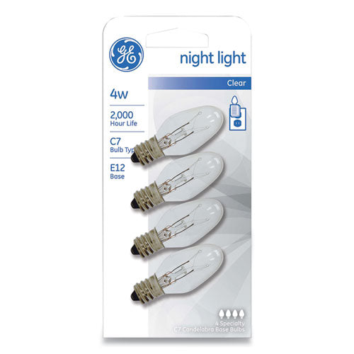 Incandescent C7 Night Light Bulb, 4 W, Clear, 4/Pack-(GEL20572)