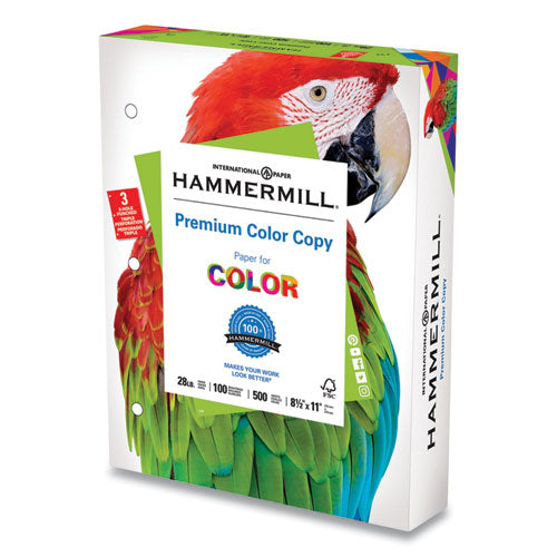 Premium Color Copy Print Paper, 100 Bright, 3-Hole, 28 lb Bond Weight, 8.5 x 11, Photo White, 500 Sheets/Ream, 8 Reams/Carton-(HAM102500)