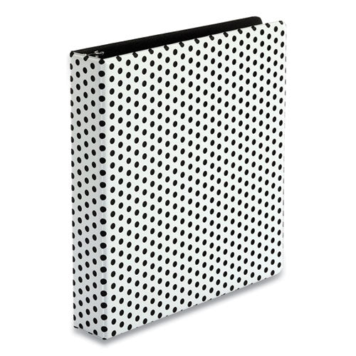 Punch Pop Fashion Binder, 3 Rings, 1.5" Capacity, 11 x 8.5, White/Black Polka Dot Design-(OXF42502)