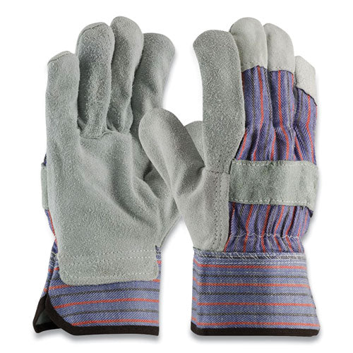 Shoulder Split Cowhide Leather Palm Gloves, B/C Grade, Large, Blue/Gray, 12 Pairs-(PID847532L)