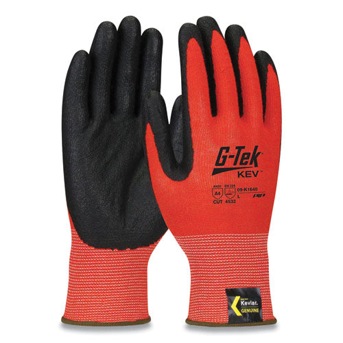 KEV Hi-Vis Seamless Knit Kevlar Gloves, Medium, Red/Black-(PID09K1640M)