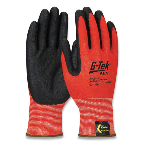 KEV Hi-Vis Seamless Knit Kevlar Gloves, Large, Red/Black-(PID09K1640L)