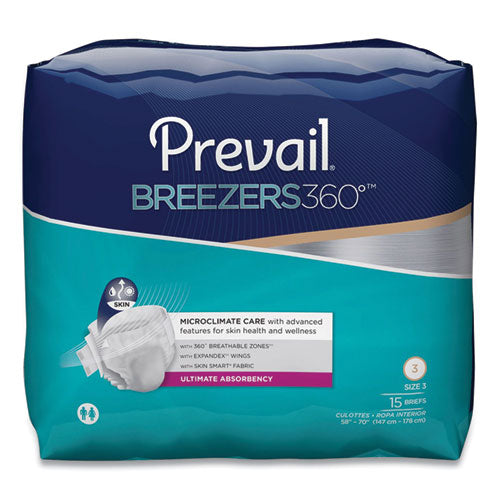 Breezers360 Degree Briefs, Ultimate Absorbency, Size 3, 58" to 70" Waist, 60/Carton-(PVLPVBNG014)