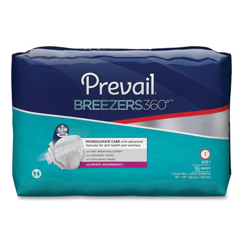 Breezers360 Degree Briefs, Ultimate Absorbency, Size 1, 26" to 48" Waist, 96/Carton-(PVLPVBNG012)