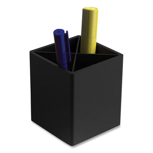 Divided Plastic Pencil Cup, 3.31 x 3.31 x 3.87, Black-(TUD24380427)
