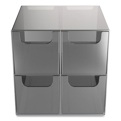 Plastic Cube Desktop Organizer, 4 Compartments, 6 x 6 x 6, Smoke-(TUD24418569)