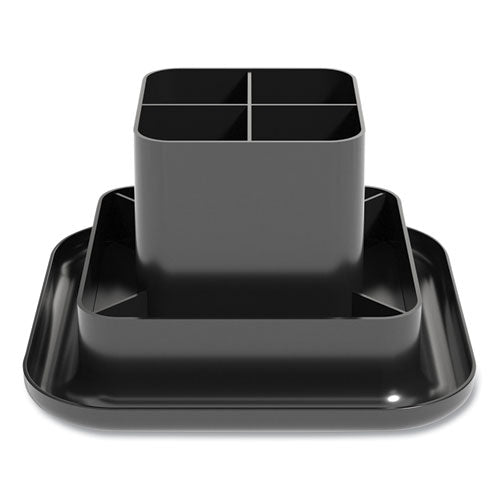 Plastic Rotating Organizer, 9 Compartments, Plastic, 8.2" Diameter x 5.4"h, Black-(TUD24418570)