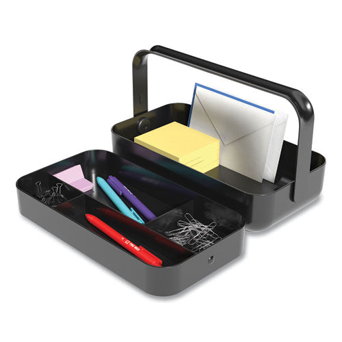 Plastic Desktop Caddy, 5 Compartments, 4.33 x 11.5 x 8.07, Black-(TUD24418572)