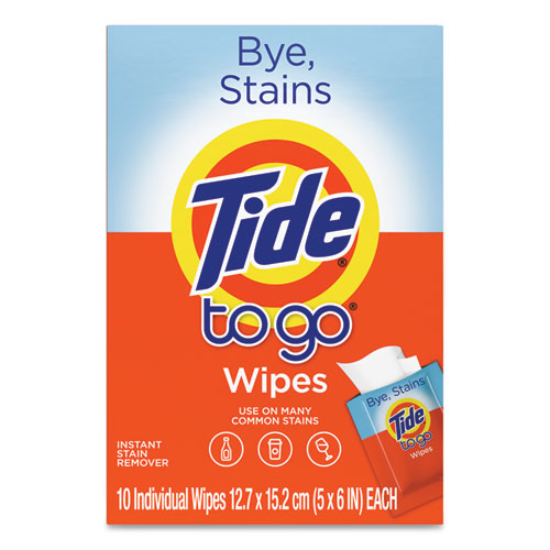 To Go Instant Stain Remover Wipes, 1-Ply, 6 x 5, Scented, White, 10/Box-(PGC38150BX)