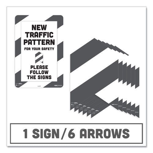 BeSafe Carpet Decals, New Traffic Pattern For Your Safety Please Follow The Signs, 12 x 18, White/Gray, 7/Pack-(TAB29203)