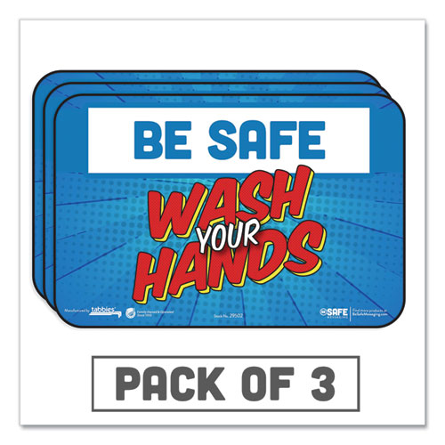 BeSafe Messaging Education Wall Signs, 9 x 6,  "Be Safe, Wash Your Hands", 3/Pack-(TAB29502)