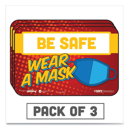 BeSafe Messaging Education Wall Signs, 9 x 6,  "Be Safe, Wear A Mask", 3/Pack-(TAB29547)