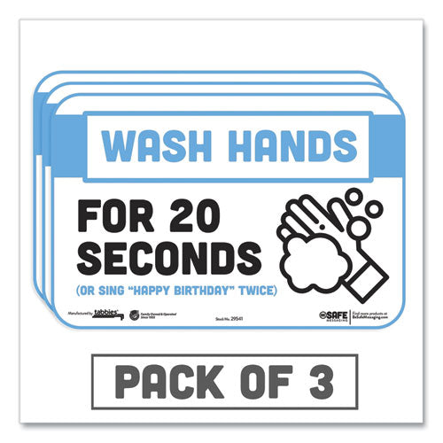 BeSafe Messaging Education Wall Signs, 9 x 6,  "Wash Hands For 20 Seconds or Sing Happy Birthday Twice", 3/Pack-(TAB29541)